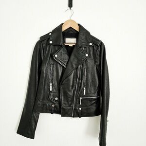 Michael Kors Genuine Leather Moto Jacket, Size Small, Black